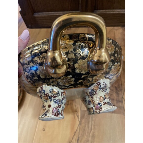 VTG Satsuma Hand Painted Decorated Moriage & Gilt Geishas Covered Footed Dish - Picture 13 of 16